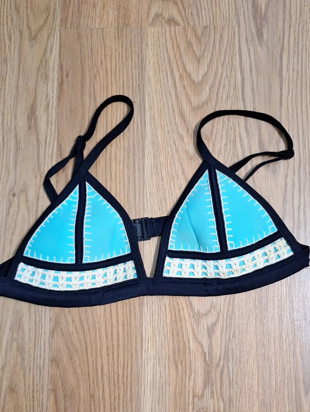 triangl swimwear Pink & Mint Colorblock Bikini Set with Blue Bag